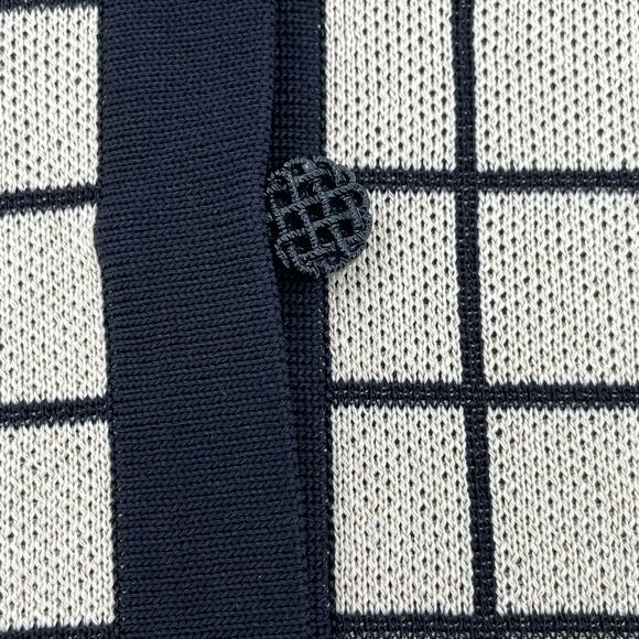 Misook Women's Cardigan Sweater, Sz. L Neutral Preppy Minimalist Windowpane - Picture 6 of 8